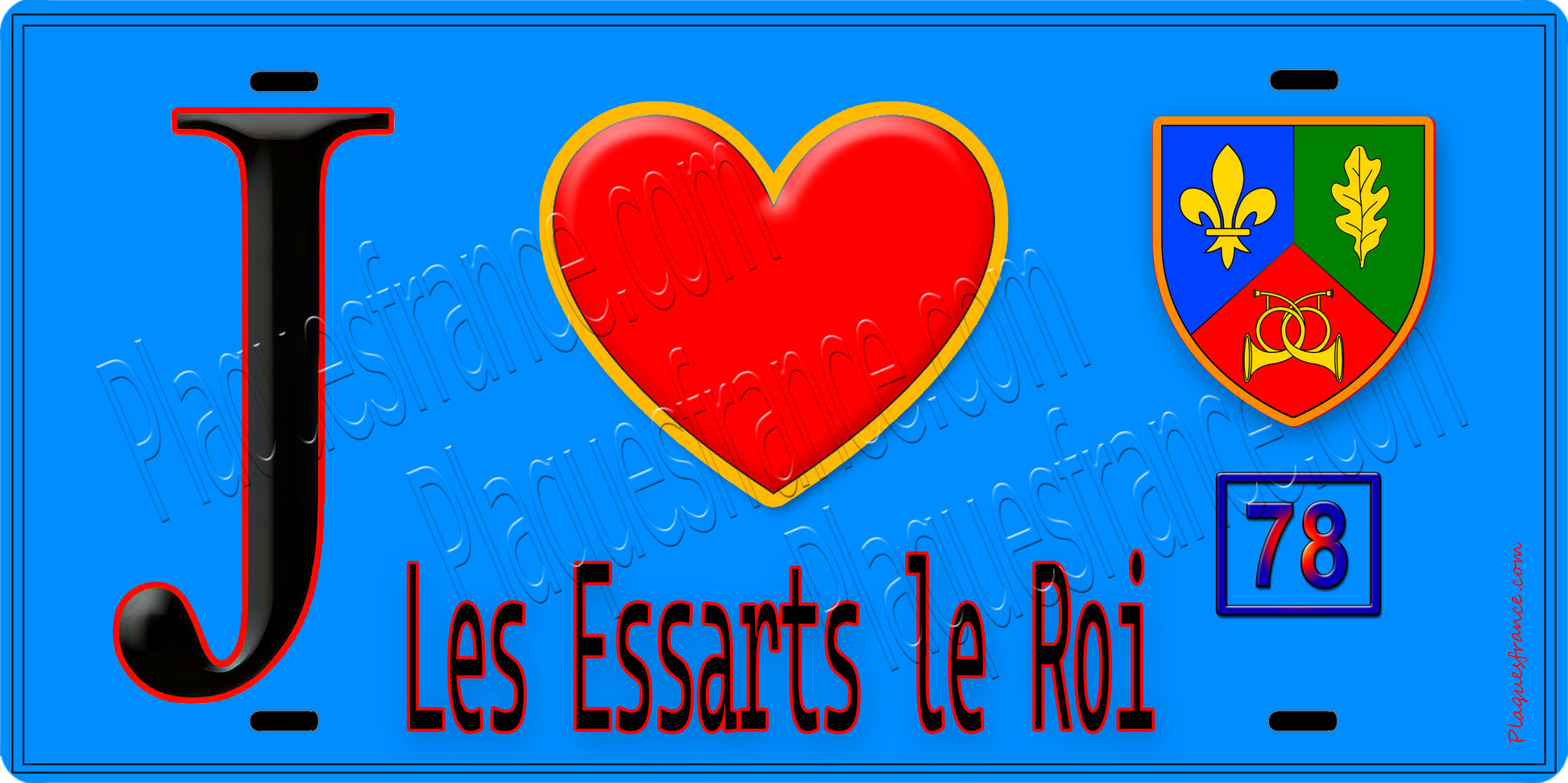 Plaque métal décorative  J' ❤️ Les Essarts-le-Roi, Yvelines (78) fond bleu