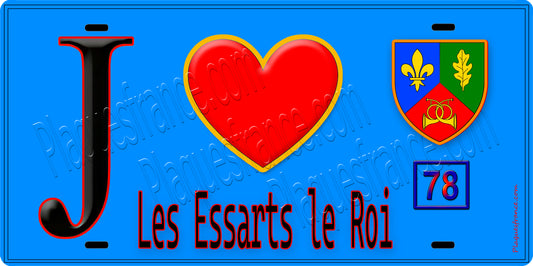 Plaque métal décorative  J' ❤️ Les Essarts-le-Roi, Yvelines (78) fond bleu