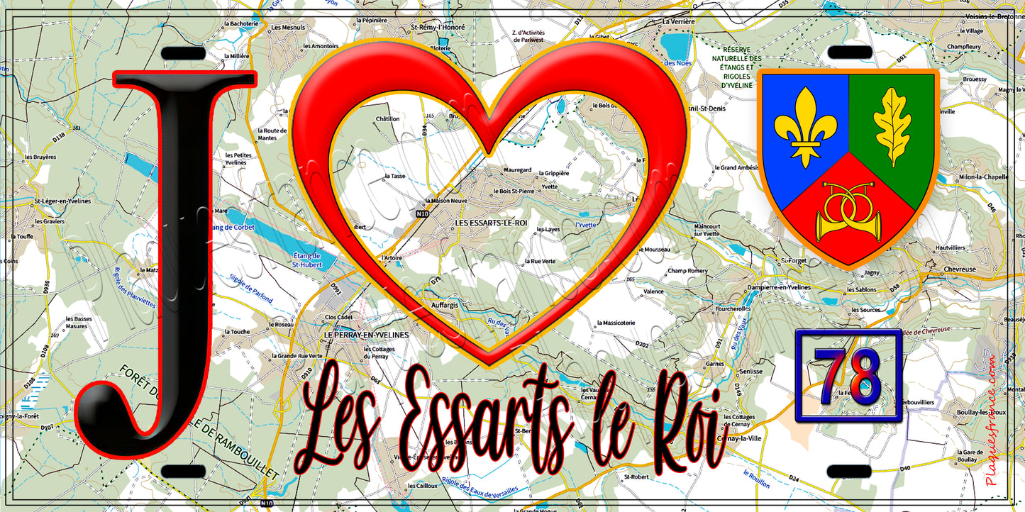 Plaque métal décorative  J' ❤️ Les Essarts-le-Roi, Yvelines (78)