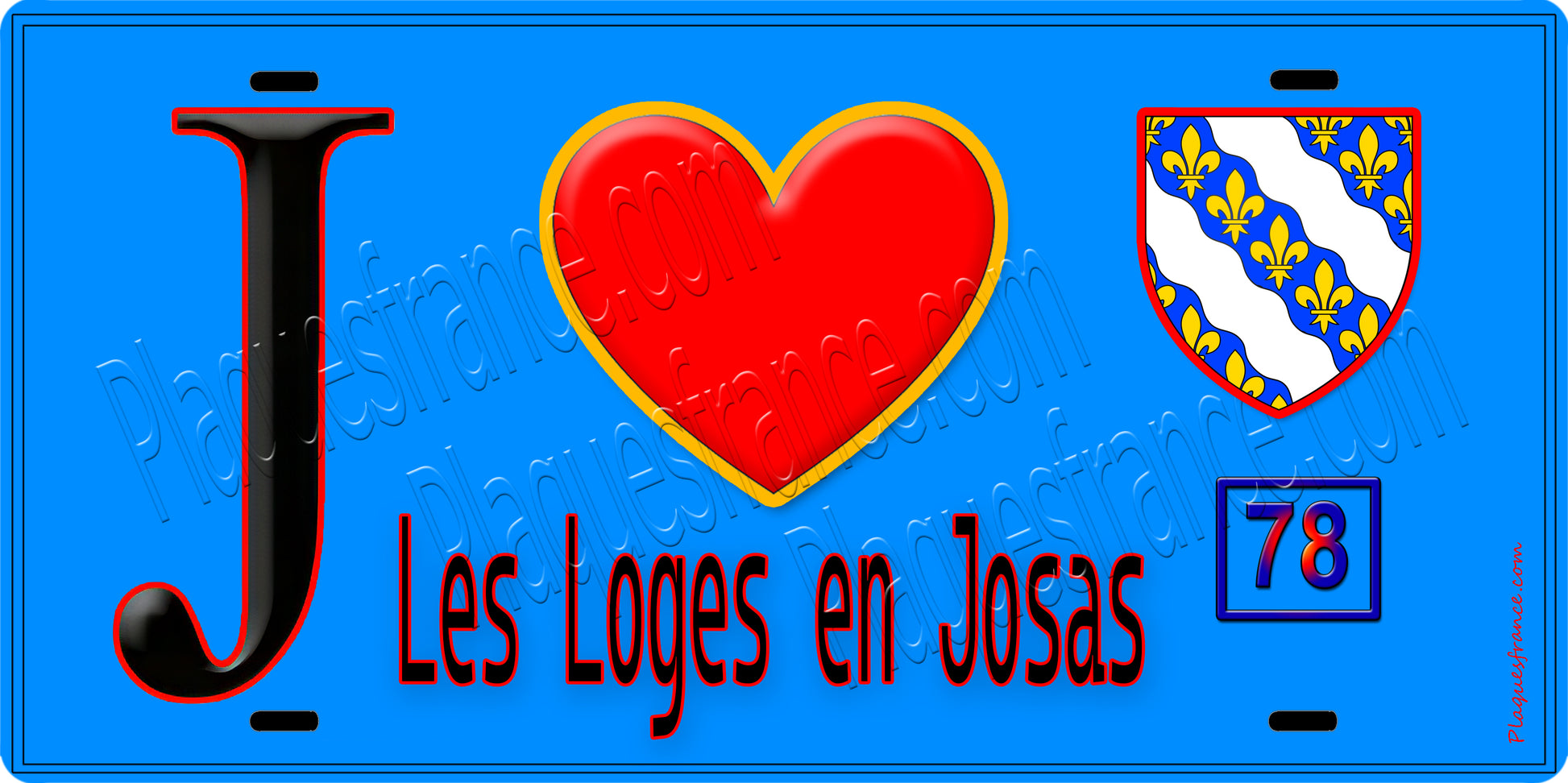Plaque métal décorative  J' ❤️ Les Loges-en-Josas, Yvelines (78) fond bleu
