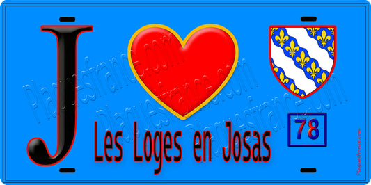 Plaque métal décorative  J' ❤️ Les Loges-en-Josas, Yvelines (78) fond bleu