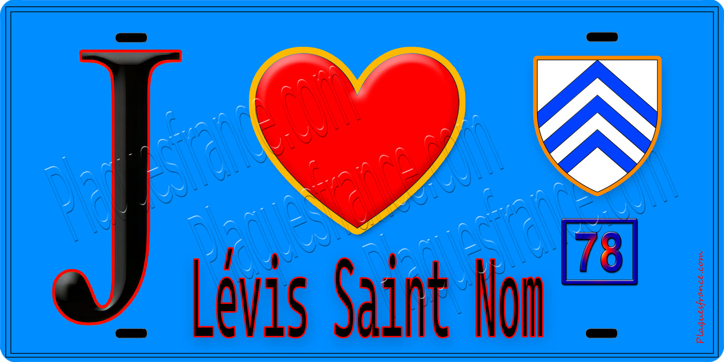 Plaque métal décorative  J' ❤️ Lévis-Saint-Nom, Yvelines (78) fond bleu