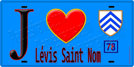 Plaque métal décorative  J' ❤️ Lévis-Saint-Nom, Yvelines (78) fond bleu