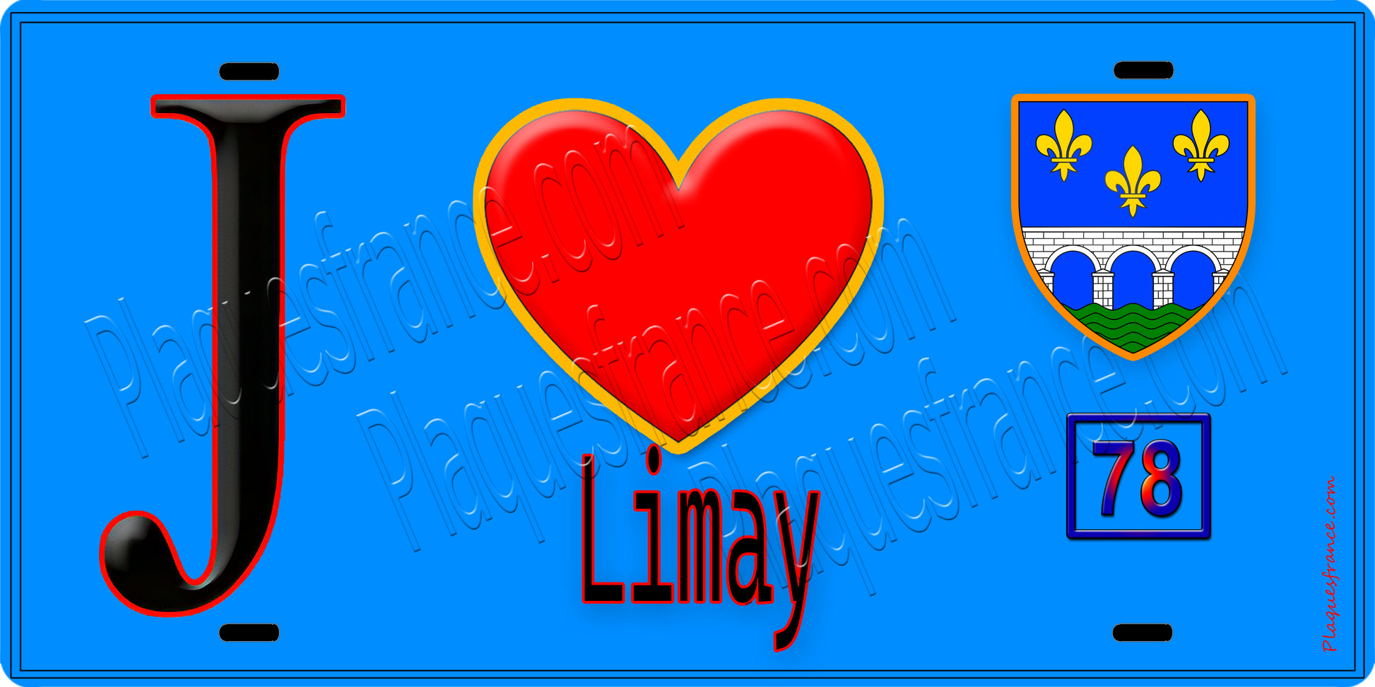 Plaque métal décorative  J' ❤️ Limay, Yvelines (78) fond bleu