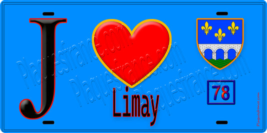 Plaque métal décorative  J' ❤️ Limay, Yvelines (78) fond bleu