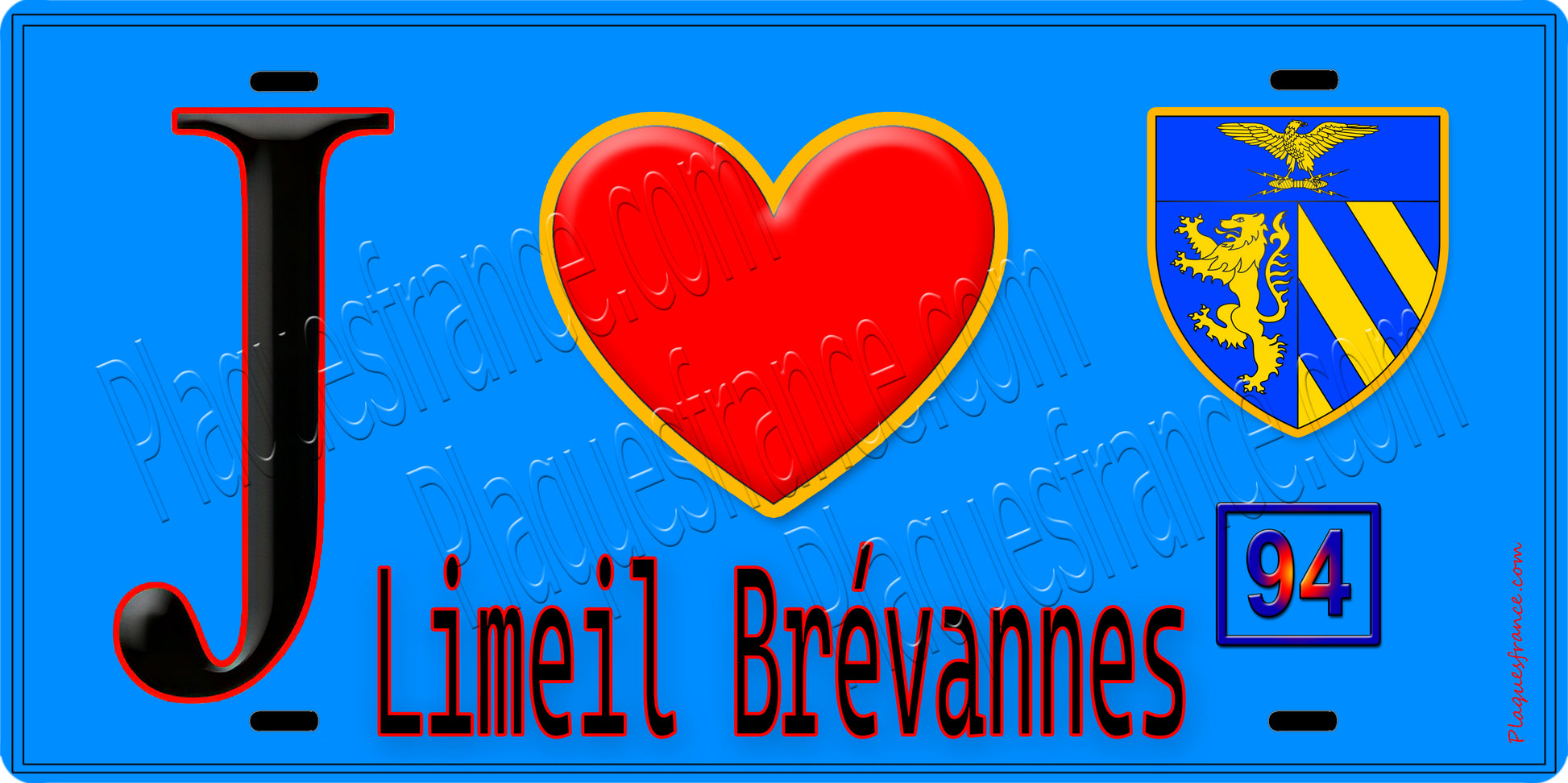 Plaque métal décorative  J' ❤️Limeil-Brévannes, Val de Marne (94) fond bleu
