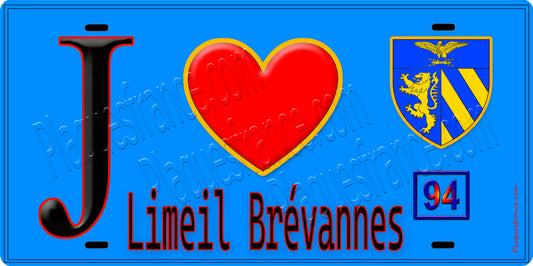 Plaque métal décorative  J' ❤️Limeil-Brévannes, Val de Marne (94) fond bleu