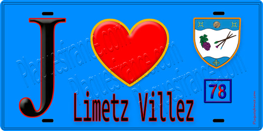Plaque métal décorative  J' ❤️ Limetz-Villez, Yvelines (78) fond bleu
