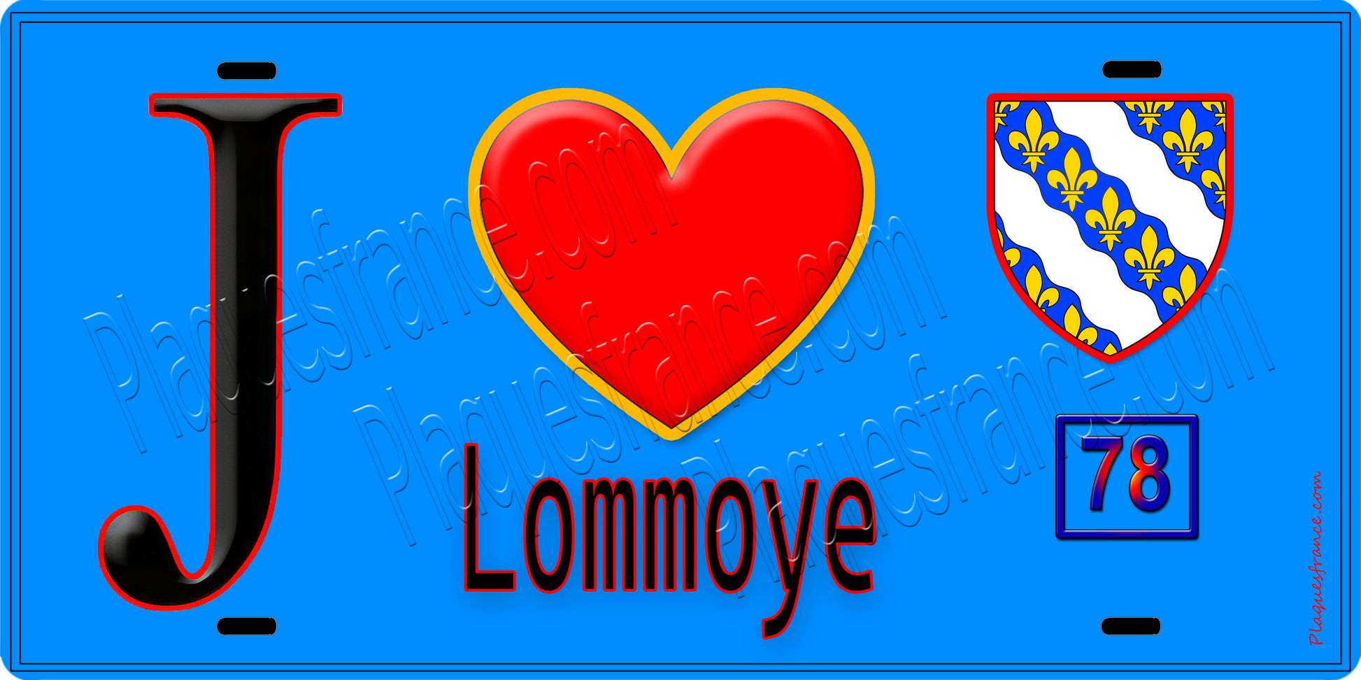 Plaque métal décorative  J' ❤️ Lommoye, Yvelines (78) fond bleu