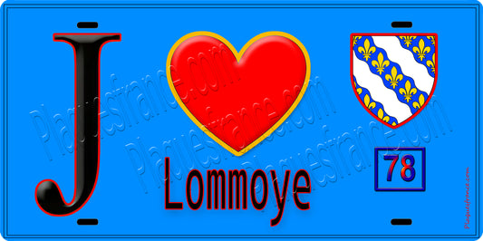 Plaque métal décorative  J' ❤️ Lommoye, Yvelines (78) fond bleu