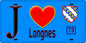 Plaque métal décorative  J' ❤️ Longnes, Yvelines (78) fond bleu
