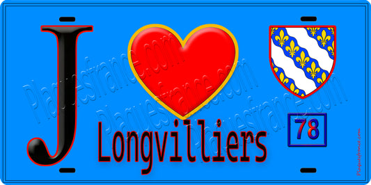Plaque métal décorative  J' ❤️ Longvilliers, Yvelines (78) fond bleu