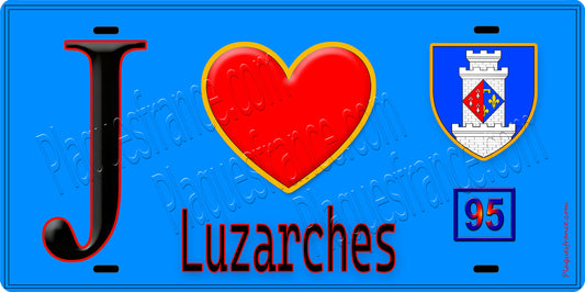 Plaque métal décorative  J' ❤️Luzarches, Val d'Oise (95) fond bleu