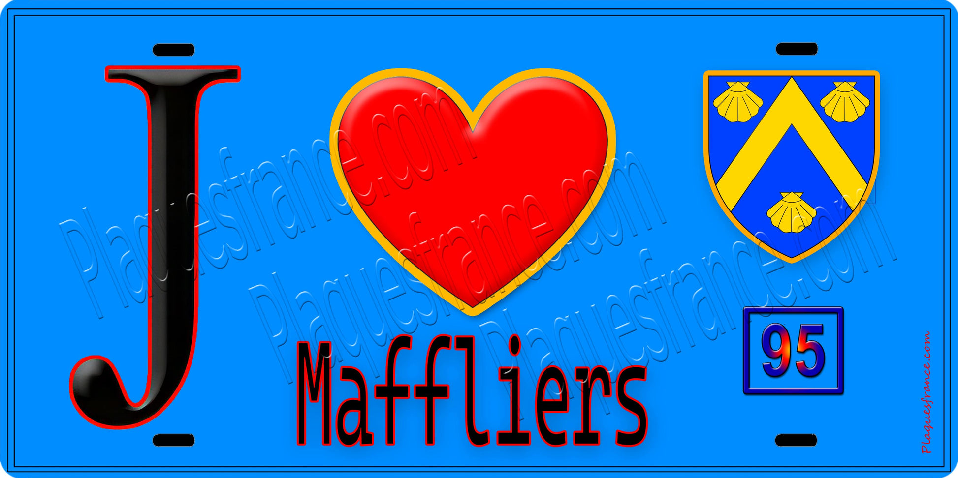 Plaque métal décorative  J' ❤️Maffliers, Val d'Oise (95) fond bleu