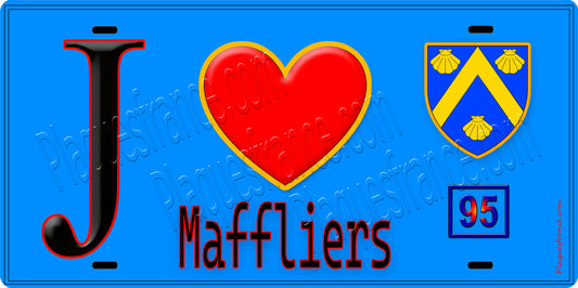 Plaque métal décorative  J' ❤️Maffliers, Val d'Oise (95) fond bleu