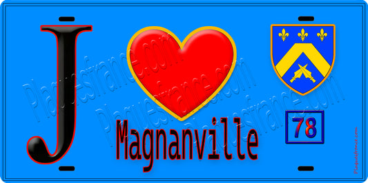 Plaque métal décorative  J' ❤️ Magnanville, Yvelines (78) fond bleu