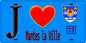 Plaque métal décorative  J' ❤️ Mantes-la-Ville, Yvelines (78) fond bleu