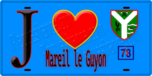 Plaque métal décorative  J' ❤️ Mareil-le-Guyon, Yvelines (78) fond bleu