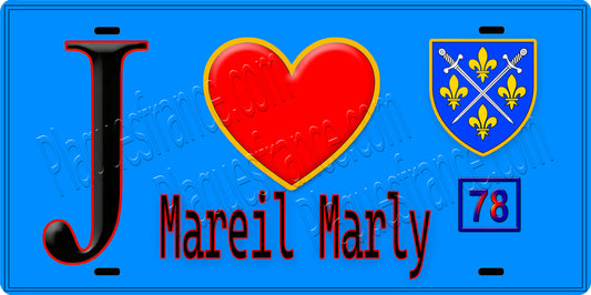 Plaque métal décorative  J' ❤️ Mareil-Marly, Yvelines (78) fond bleu