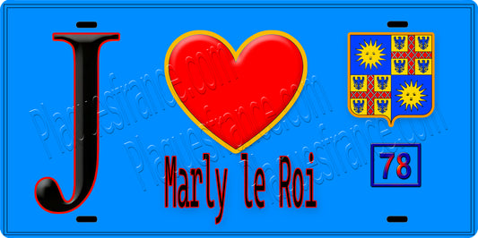 Plaque métal décorative  J' ❤️ Marly-le-Roi, Yvelines (78) fond bleu