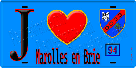 Plaque métal décorative  J' ❤️Marolles-en-Brie, Val de Marne (94) fond bleu
