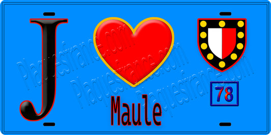 Plaque métal décorative  J' ❤️ Maule, Yvelines (78) fond bleu