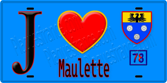 Plaque métal décorative  J' ❤️ Maulette, Yvelines (78) fond bleu