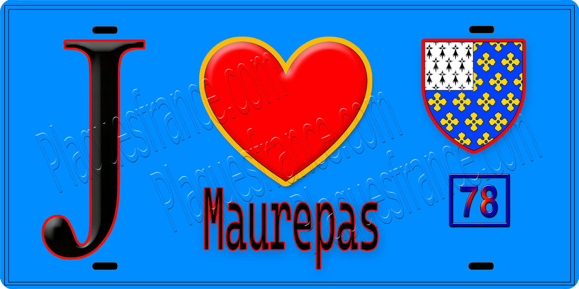 Plaque métal décorative  J' ❤️ Maurepas, Yvelines (78) fond bleu