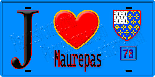 Plaque métal décorative  J' ❤️ Maurepas, Yvelines (78) fond bleu