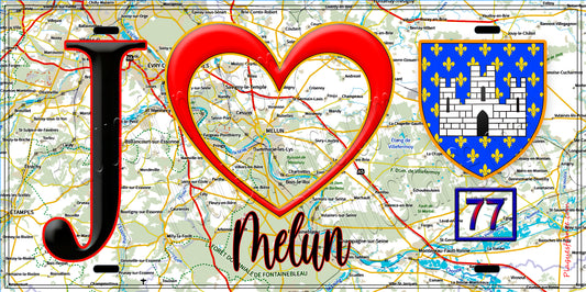 Plaque métal décorative  J' ❤️Melun, Seine et Marne (77)