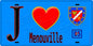 Plaque métal décorative  J' ❤️Menouville, Val d'Oise (95) fond bleu