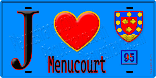 Plaque métal décorative  J' ❤️Menucourt, Val d'Oise (95) fond bleu