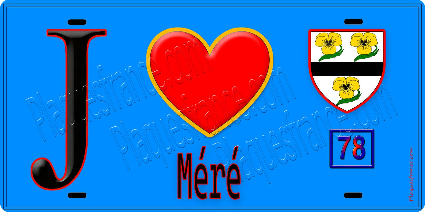 Plaque métal décorative  J' ❤️ Méré, Yvelines (78) fond bleu
