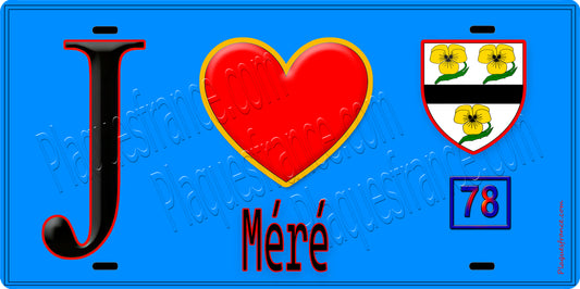 Plaque métal décorative  J' ❤️ Méré, Yvelines (78) fond bleu