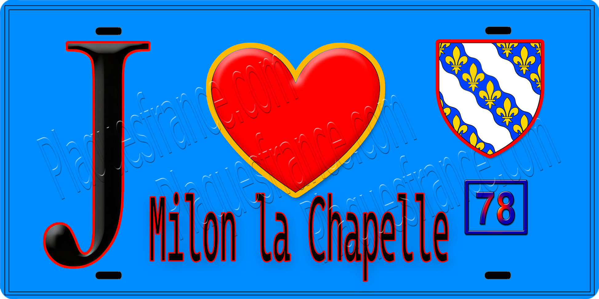 Plaque métal décorative  J' ❤️ Milon-la-Chapelle, Yvelines (78) fond bleu