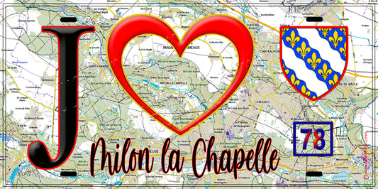 Plaque métal décorative  J' ❤️ Milon-la-Chapelle, Yvelines (78) fond carte