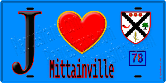 Plaque métal décorative  J' ❤️ Mittainville, Yvelines (78) fond bleu