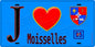 Plaque métal décorative  J' ❤️Moisselles, Val d'Oise (95) fond bleu