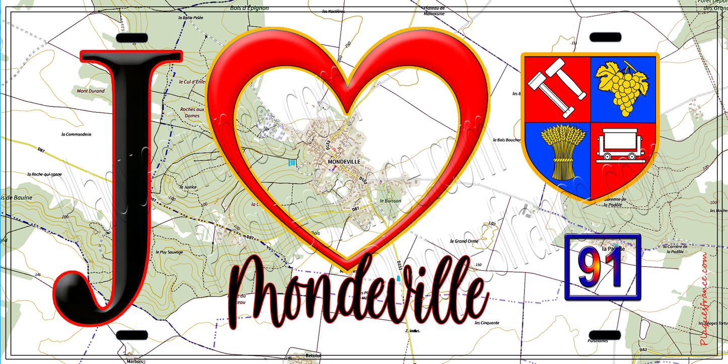 Plaque métal décorative  J' ❤️Mondeville, Essonne (91)