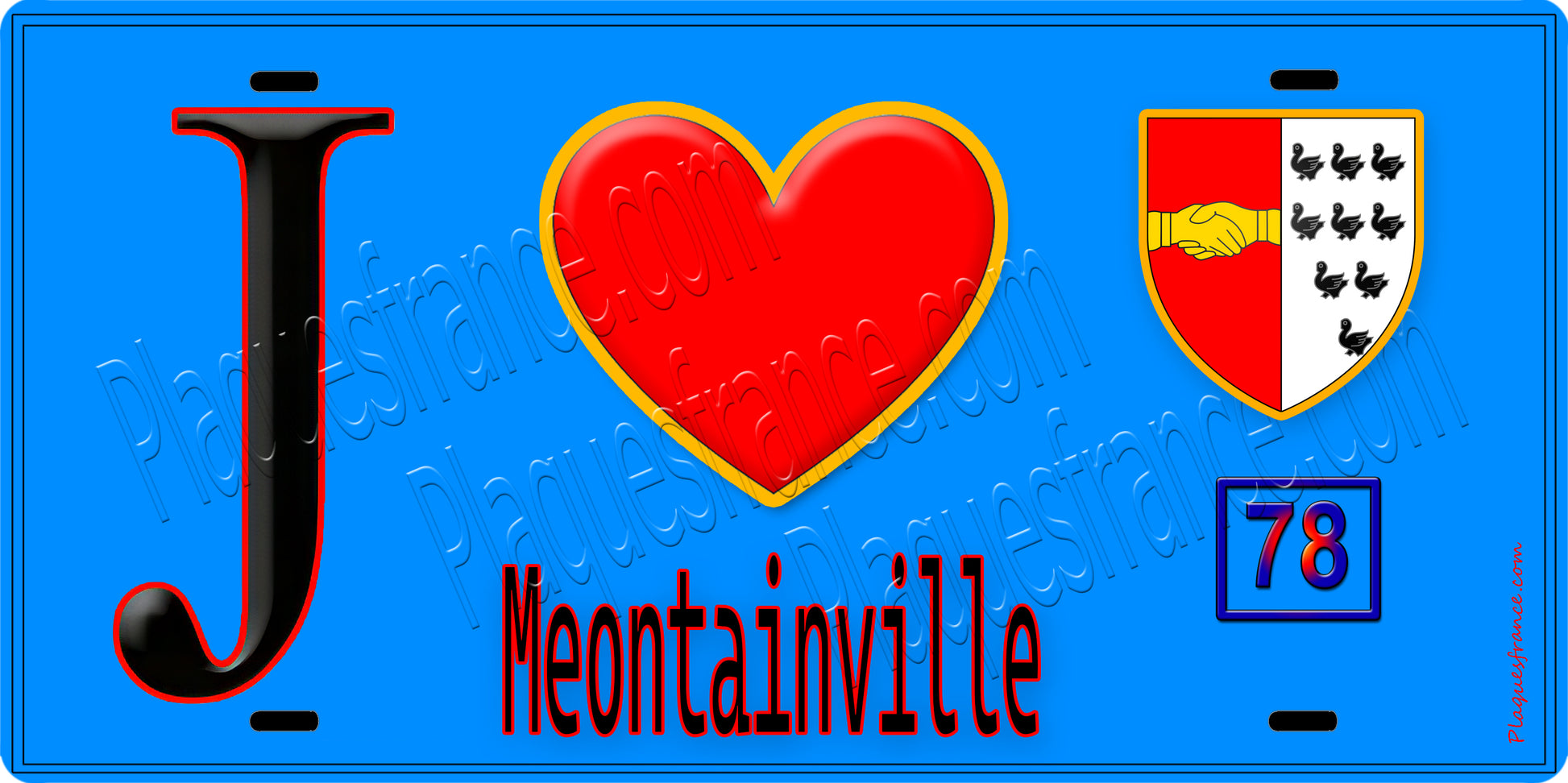Plaque métal décorative  J' ❤️ Montainville, Yvelines (78) fond bleu