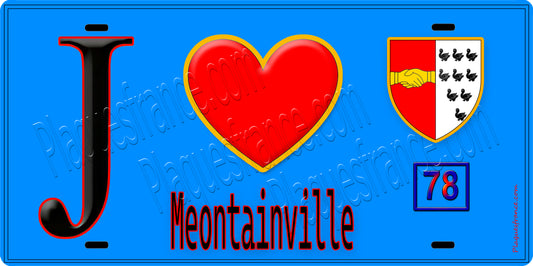 Plaque métal décorative  J' ❤️ Montainville, Yvelines (78) fond bleu