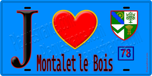 Plaque métal décorative  J' ❤️ Montalet-le-Bois, Yvelines (78) fond bleu