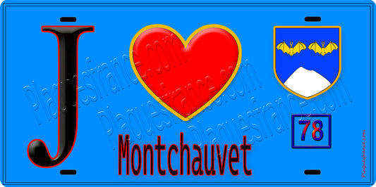 Plaque métal décorative  J' ❤️ Montchauvet, Yvelines (78) fond bleu