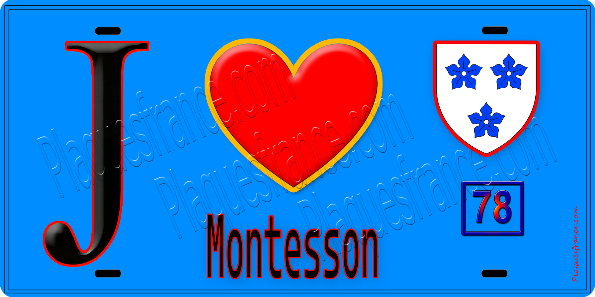 Plaque métal décorative  J' ❤️ Montesson, Yvelines (78) fond bleu