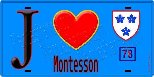 Plaque métal décorative  J' ❤️ Montesson, Yvelines (78) fond bleu