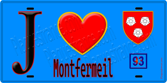 Plaque métal décorative  J' ❤️Montfermeil, Seine Saint Denis (93) fond bleu