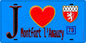 Plaque métal décorative  J' ❤️ Montfort-l'Amaury, Yvelines (78) fond bleu