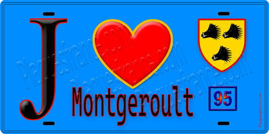 Plaque métal décorative  J' ❤️Montgeroult, Val d'Oise (95) fond bleu