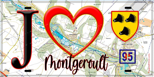Plaque métal décorative  J' ❤️Montgeroult, Val d'Oise (95) fond carte