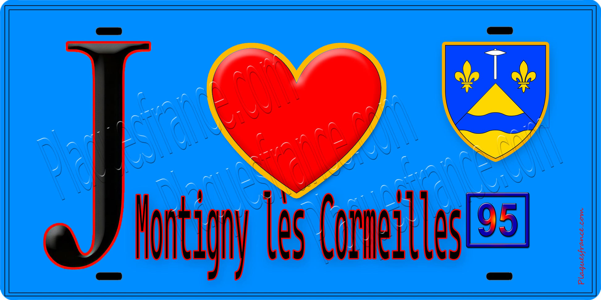 Plaque métal décorative  J' ❤️Montigny-lès-Cormeilles, Val d'Oise (95) fond bleu 